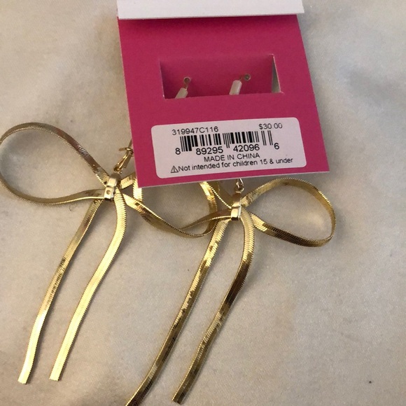 Betsey Johnson Gold Tone Statement Bow Drop Earrings Crystal Accent NWT - Picture 10 of 11